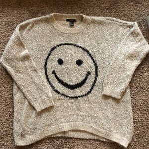 Beige smiley face oversized sweater F21